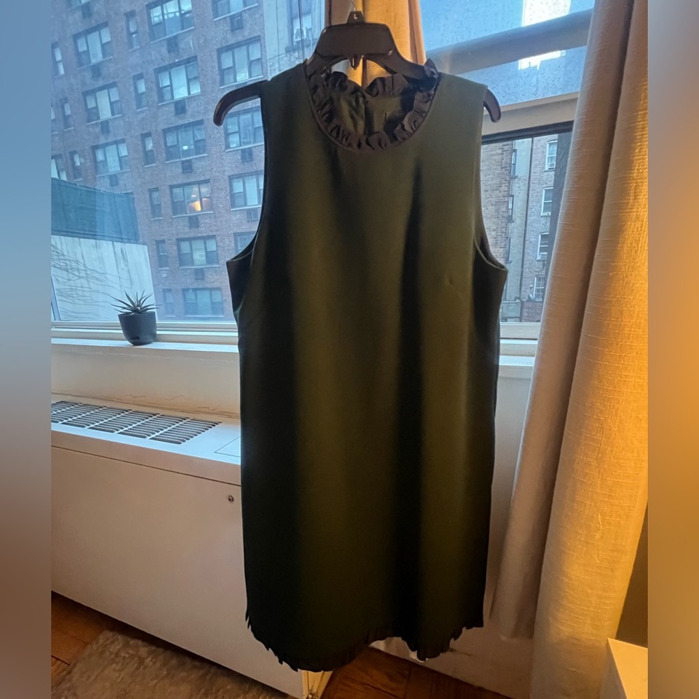 J. Crew Dark Green Ruffle Neck Mini Dress